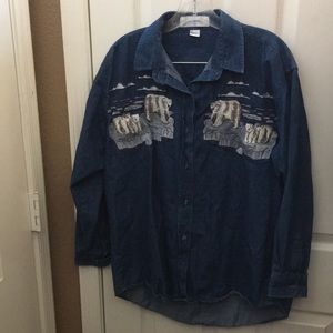 FINAL MARKDOWN casey coleman Denim Polar Bear Embroidered Blouse (Bust 47”)